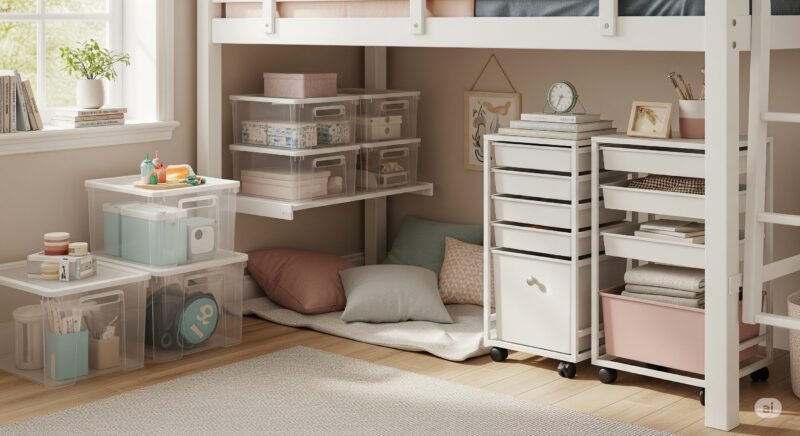ロフトベッド下の収納活用アイデア